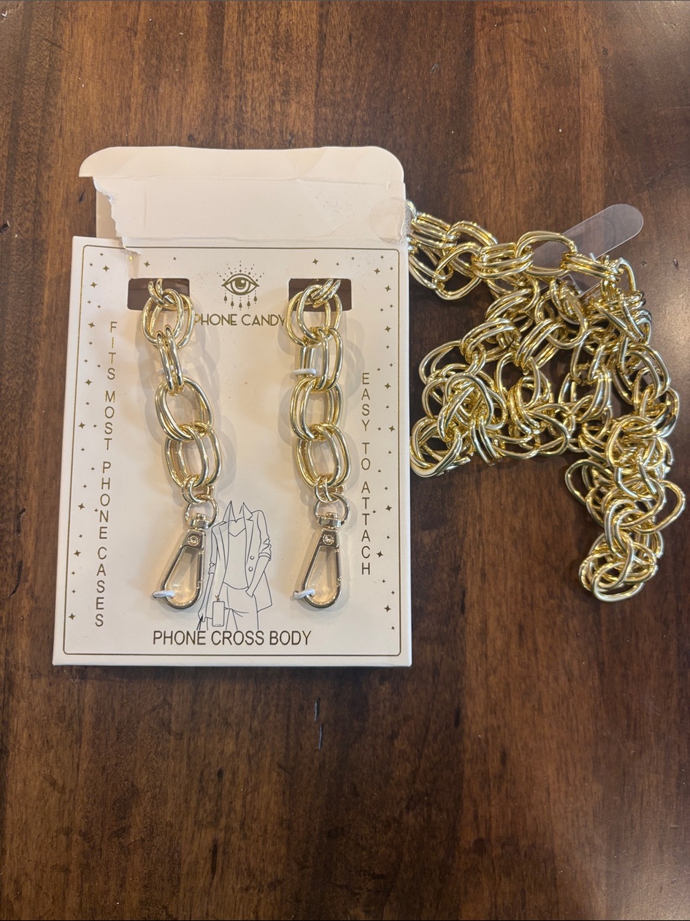 Phone Cross Body Chain Strap in Shiny Gold